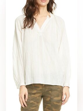 Joie Cream V-Neck Metallic Stripe Blouse